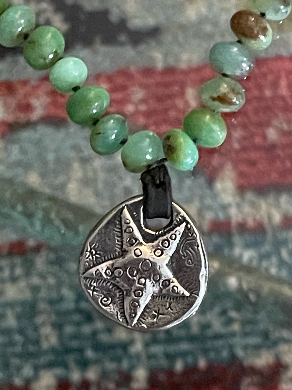 Jes MaHarry Silver Starfish “Heal the Ocean” Chrysoprase and Coral Necklace.